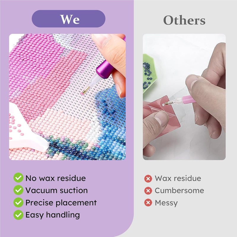 PP OPOUNT Diamond Art Accessories, Wax-Free Diamond Art Pens with 2 Storage Trays, Ergonomic Design DiamondPainting Pen, Long-lasting and Stable (Purple) - Image 3